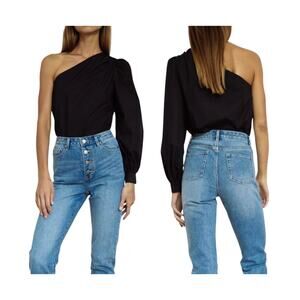 Frame Black One Shoulder Long Sleeve Blouse Top Medium